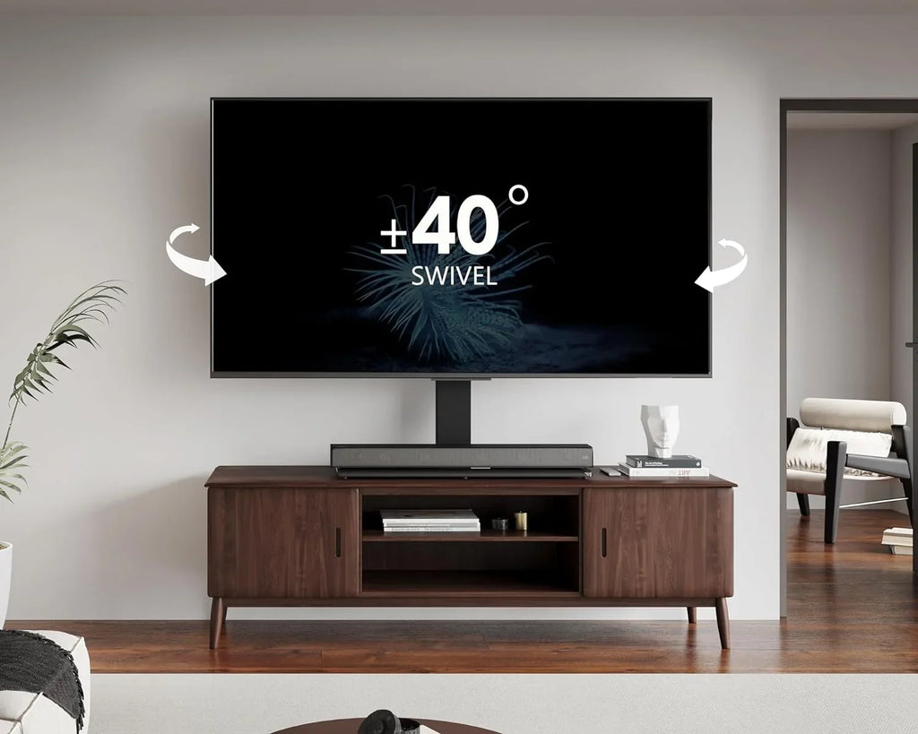 Universal  Stand/Base Swivel Tabletop  Stand with Mount for 50 to 85 inch Flat Screen  100 Degree Swivel  4 Level Height Adjustable Tempered Glass Base Holds up to 143 lb