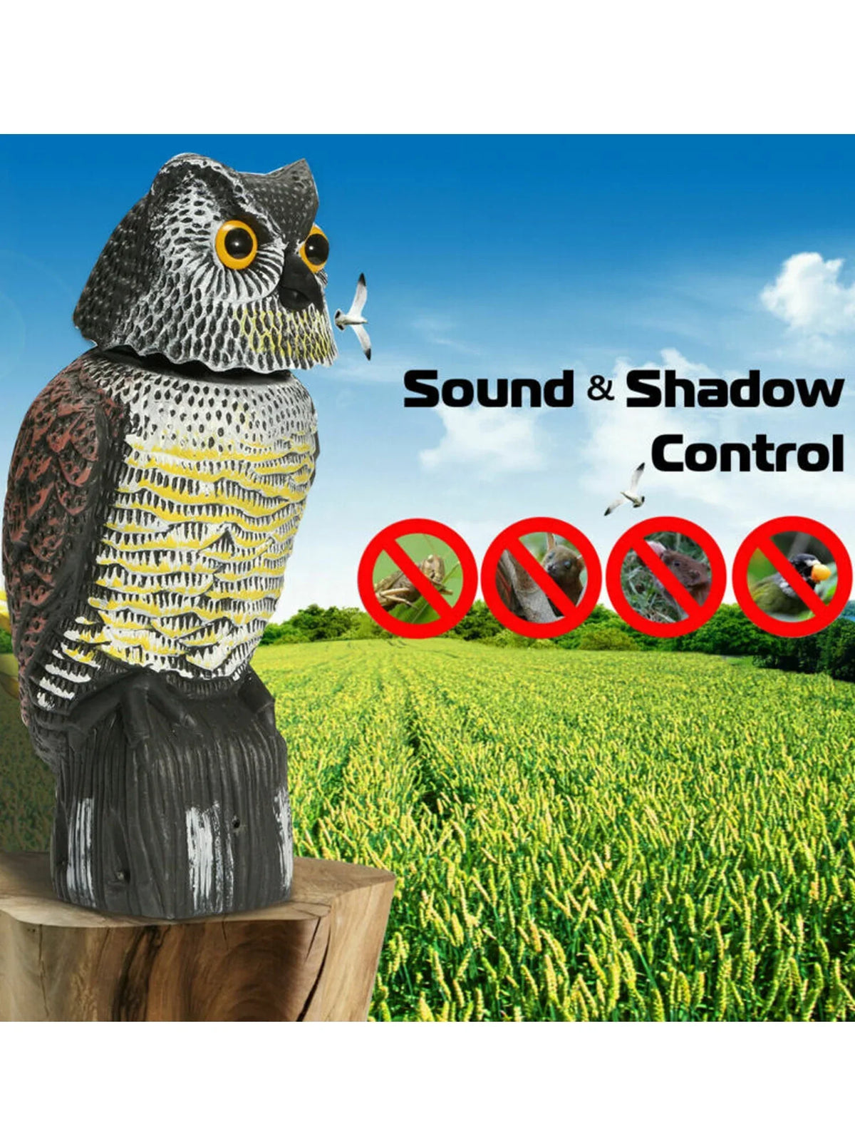 Listenwind Realistic Owl Decoy With Rotating Head Bird Pigeon Crow Scarer