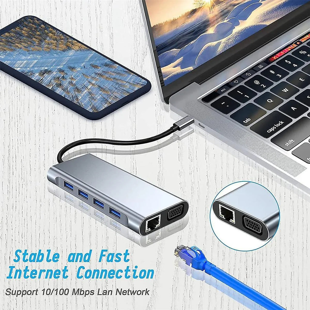 Kidsol   Laptop Docking Station 11-in-1 Multi-Port with 4K , ,Type-  Power, *4, Gigabit ,,MicroSD,Compatible with Lenovo  Dell MacBook Pro,Air 3.5mm Ports