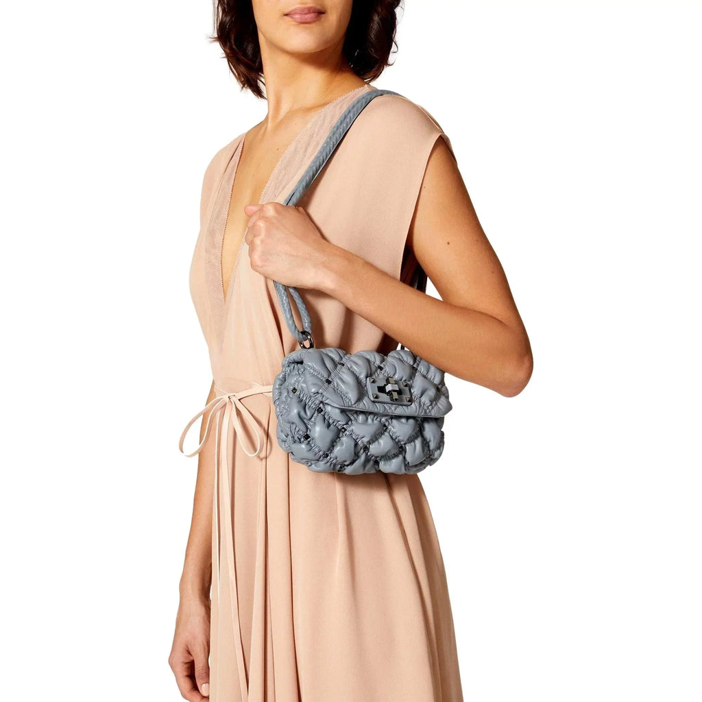 Valentino Garavani Spike Me Gray Leather Crossbody Bag Small