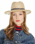 Ferrucchio Vecchi Womens Raffia Hand-Woven Trilby Hat / Multi-Trim Natural $108