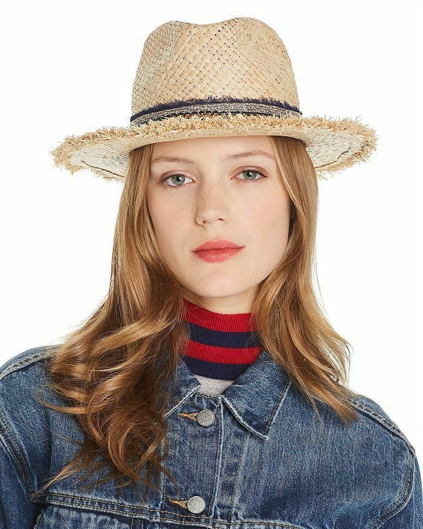 Ferrucchio Vecchi Womens Raffia Hand-Woven Trilby Hat / Multi-Trim Natural $108