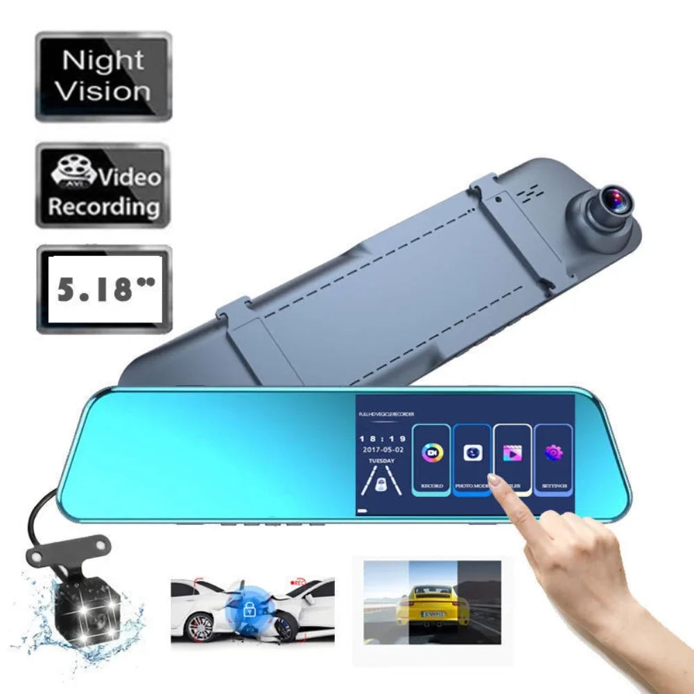 Driving recorder dual recording 5 inch  1080P night vision rear view car video recorder  full touch screen
