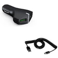 Type- Coiled  Cable w 2-Port  36W Fast Car Charger  for Samsung Galaxy Tab  9.7  Plus, + , S10e  Plus active 5G Note 9 8 10 Plus    A10e - Sonim