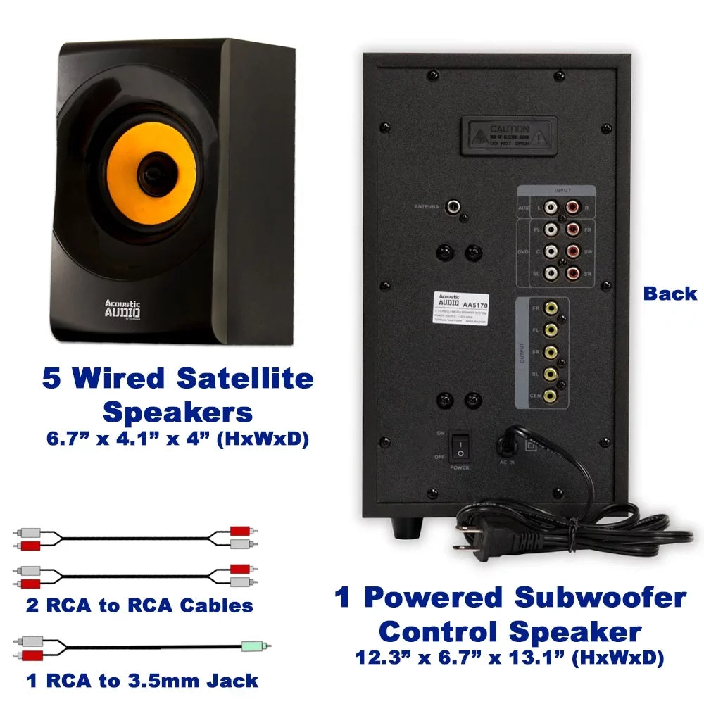 Acoustic Audio  Home Theater 5.1 Bluetooth Speaker System with  and Optical Input