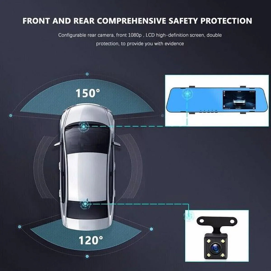 Teledu 1080P Rearview Mirror Car  Dual Dash Cam Camera Front Rear  Video Recorder