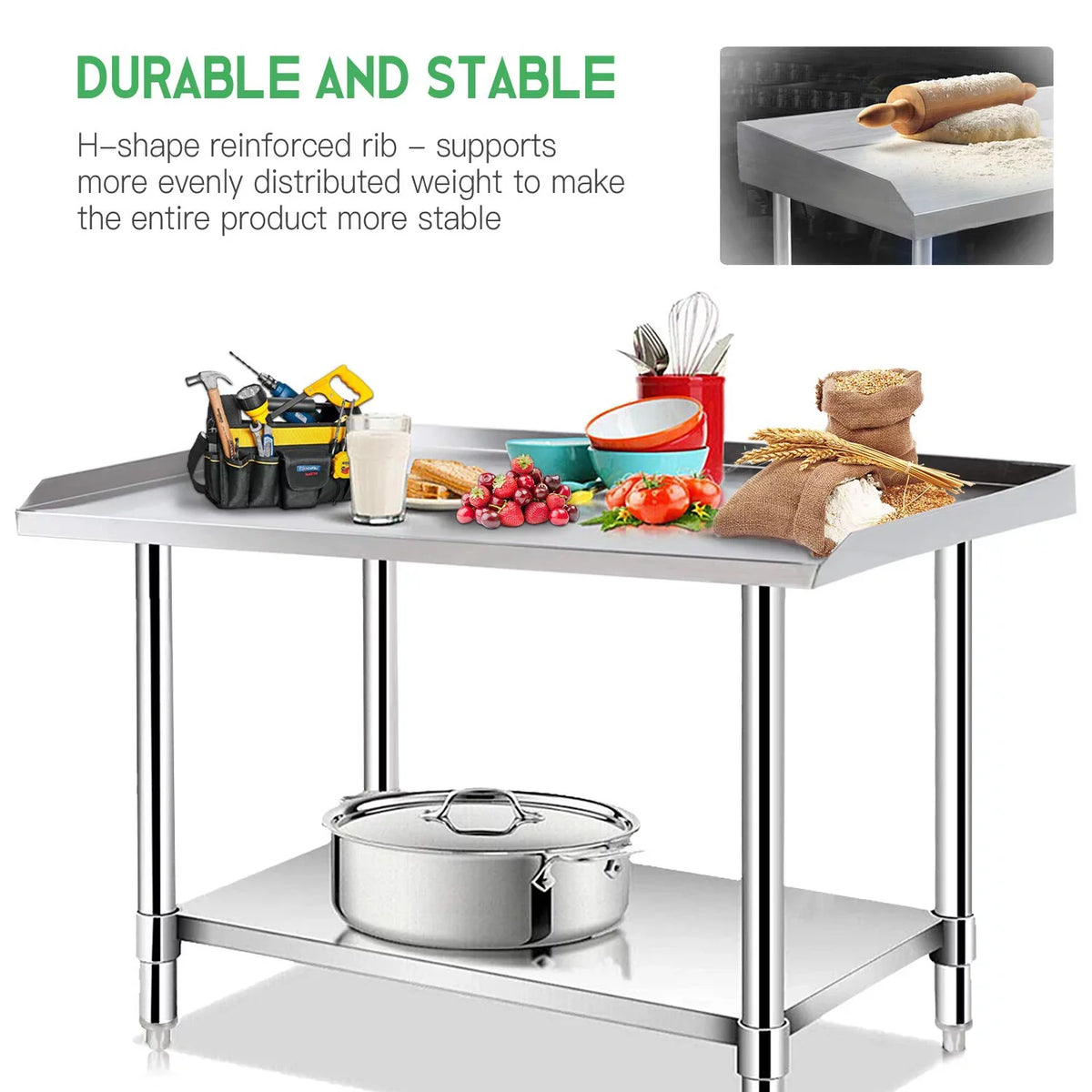 Stainless Steel Work Table - Kitchen &  Table with Undershelf Workstation for Kitchen Home Restaurant Hotel-Heavy Duty Equipment Grill Stand - 24x28 Inches