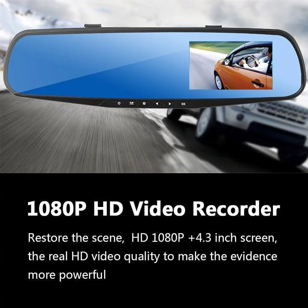 12V 1080P  4.3"  Display Ultra Wide Angle Front Rear Camera dual recording Driving recorder on Rear view Mirror