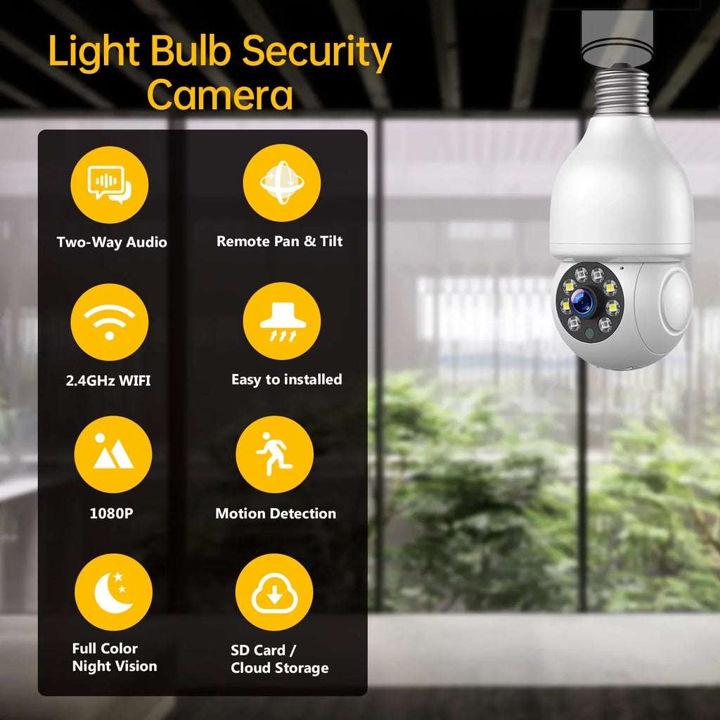 Dome Light Bulb Camera 2.4G WiFi 1080P Security Camera Wireless Outdoor, Color Night Vision 2-Way Audio 360°  Camera with Remote Access Motion Detection (4PCS)