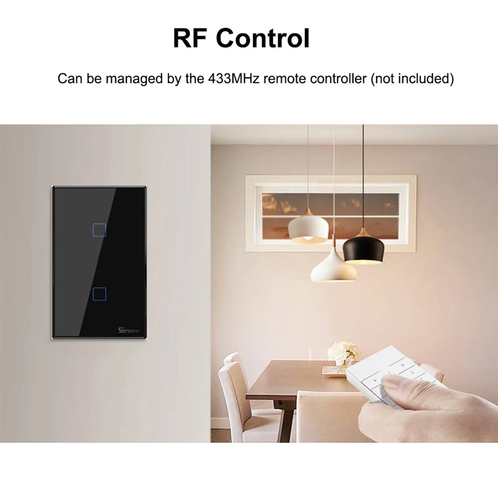 '- 2 Gang Smart WiFi Wall Light Switch 433Mhz  Remote Control /Touch Control Timer  Standard Panel Smart Switch Compatible with Google Home/Nest & Alexa
