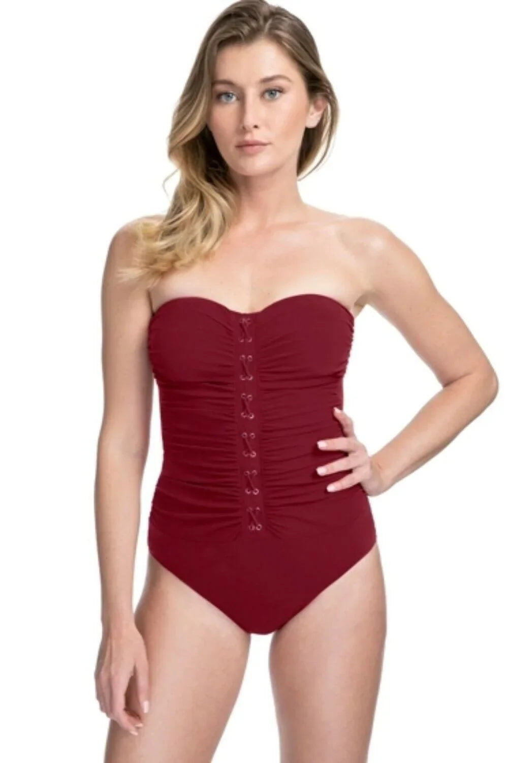 Gottex Women's Swimwear Lace-Up Moto Bandeau One-Piece Swimsuit Red 42, $128