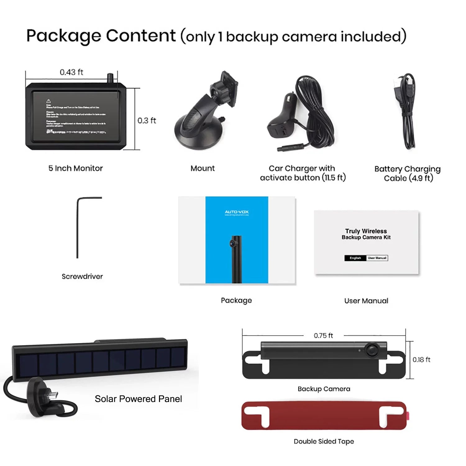 Auto-Vox Solar Wireless Backup Camera for Campervans, 2 Channel Wireless License Plate Back Up Rear View Camera with Solar Panel for Trucks Trailers ()