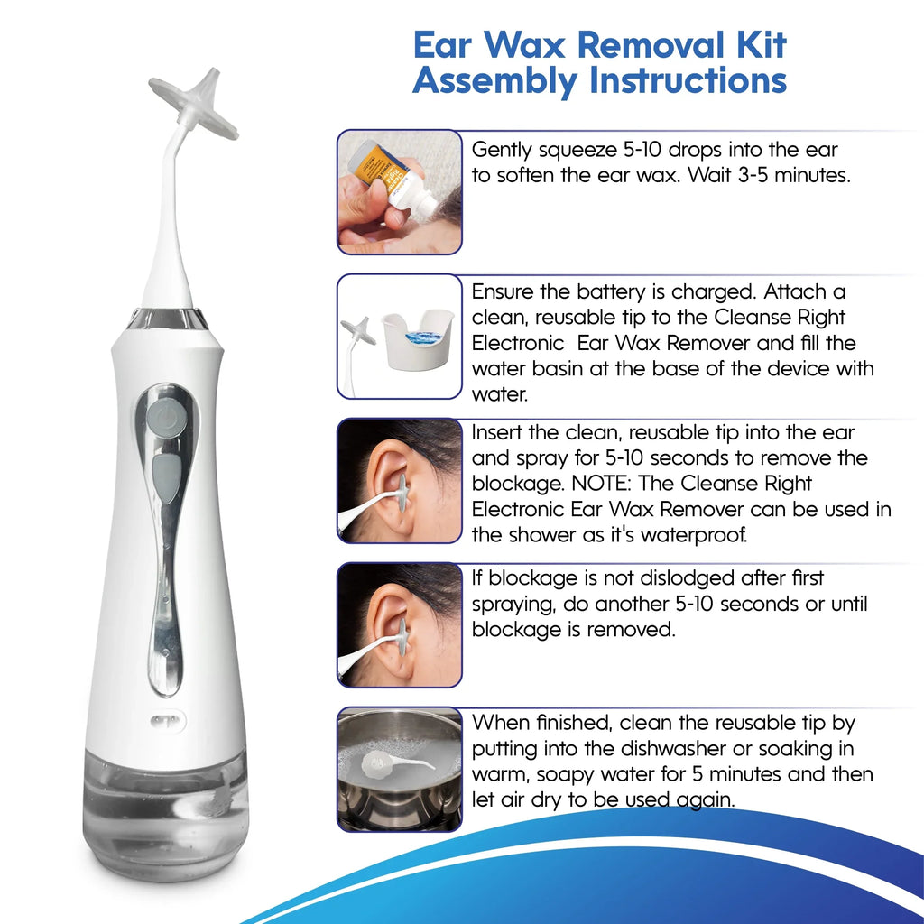 Cleanse Right - Electronic Ear Wax Remover- Includes   Ear Drops, 3   ,   , ear cleaner system, device, ear wax removal tool kit