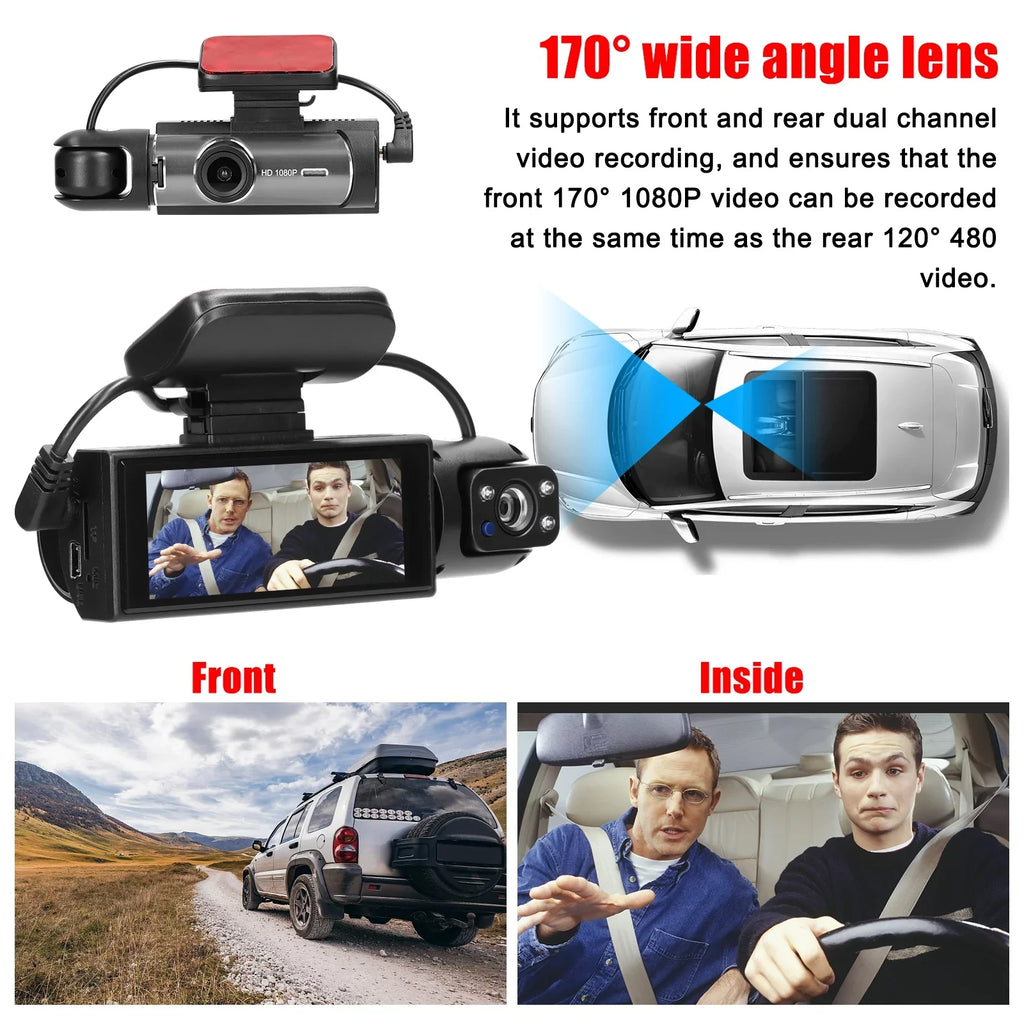 Meterk Multi-language Dual Lens Car Video Recorder Auto Dash Cam Car Recorder Night Viewing Motion Detection  170 Degree Wide Angle Car Camcorder