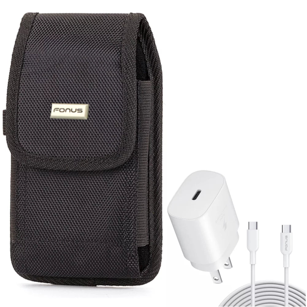 Holster Rugged Case Belt Clip w 10ft - Cable  Type- 25W Fast Home Charger for  Stylo 6 5 4 Plus,  5G, Harmony 4 - Lively Jitterbug Smart3 - Motorola One Zoom, Moto   Play
