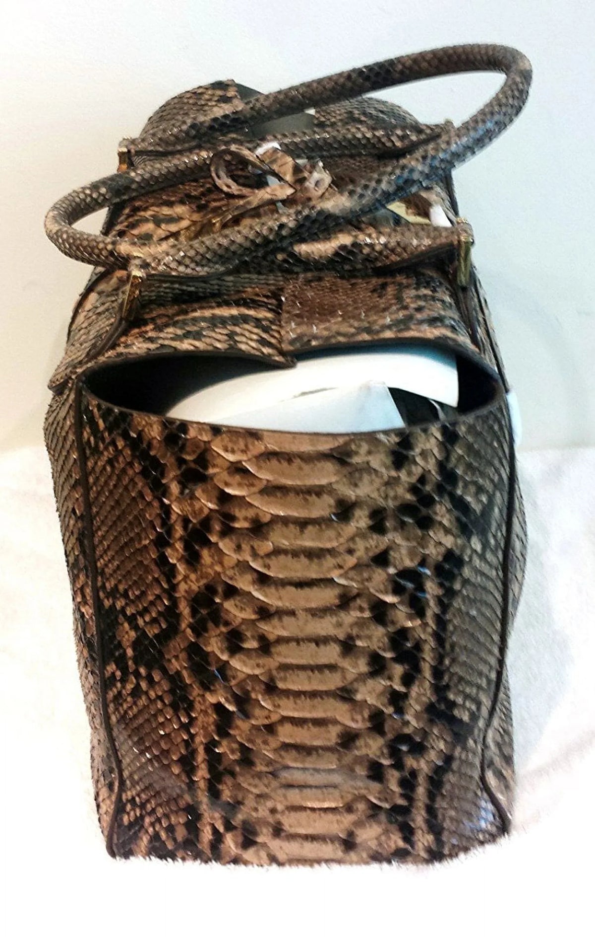 Michael Kors Collection Brown Large Miranda Python Tote Suntan