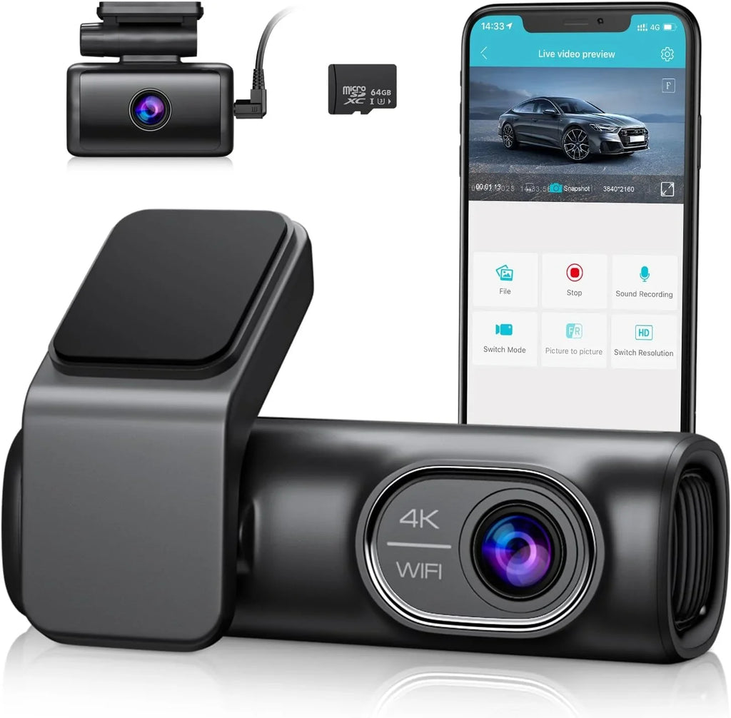 Dash Cam Front and Rear 4K/2K/1080P+1080P 5G WiFi  for Cars with Free 64G  Card, Night Vision, 24h Parking Mode,170°Wide, -Sensor, Loop Recording,