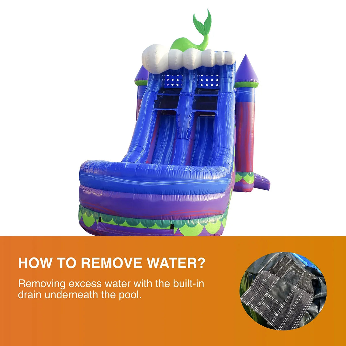 JumpOrange Outdoor Mermaid Titan Commercial Grade Inflatable Slide and Bounce House Dual Lane with Pool for Kids and Adults with Blower