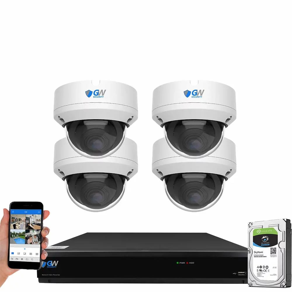 Security 8MP 4K Security Camera System with  Face/Human/Vehicle Detection, 8 Channel  and 4 x 8MP Outdoor / Indoor -  Dome Camera, Smart  Alert & Playback