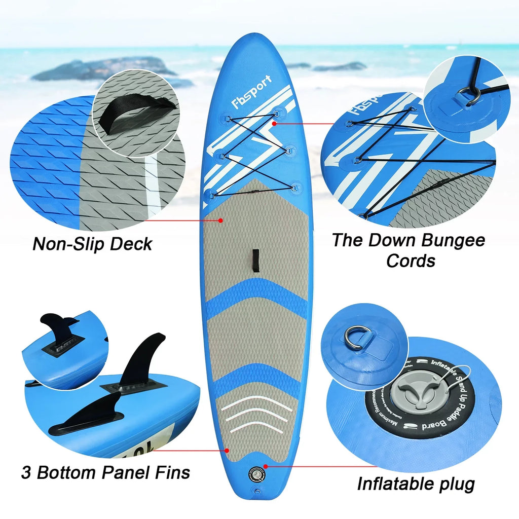 11 Ft  Thickening Inflatable Stand Up Paddle Board w/Complete Accessories & Carry Bag, Surf Control, Non-Slip Deck, Standing Boat Surfboard