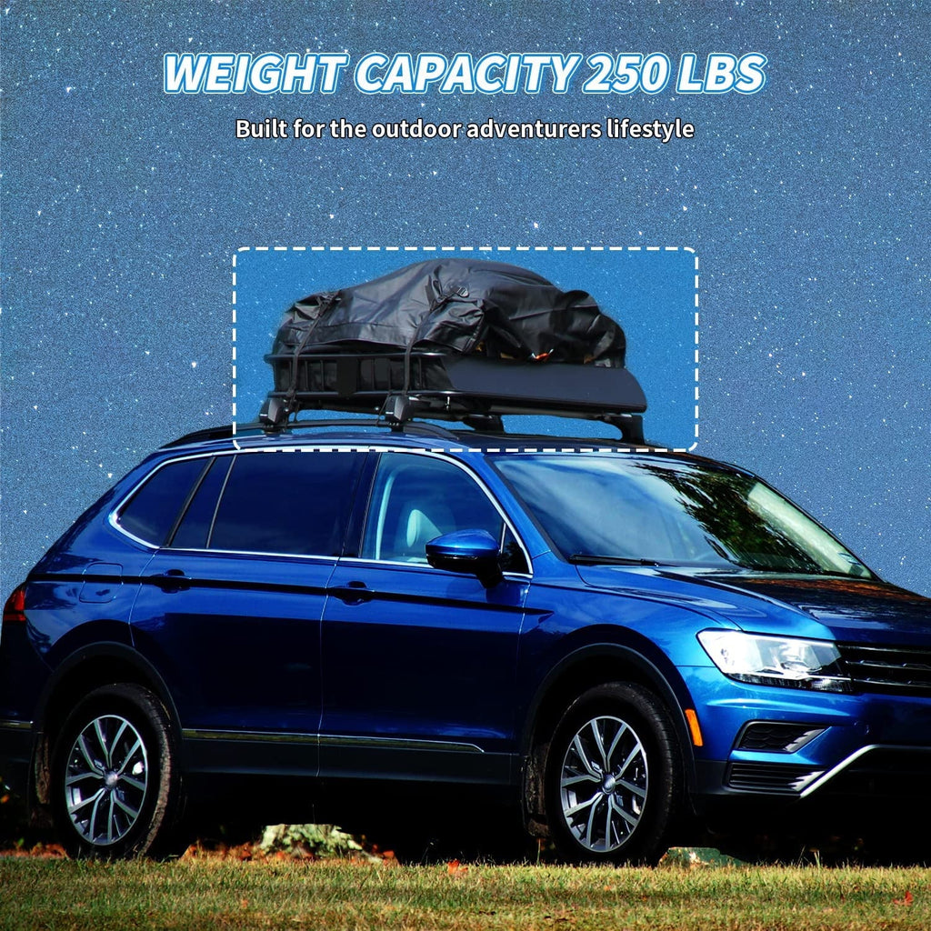 64" x 39" x 6'' Universal Roof Rack Cargo Carrier with Extension 250LBS Weight Capacity Heavy Duty Steel Car  Top Luggage Storage Holder Basket for Travel