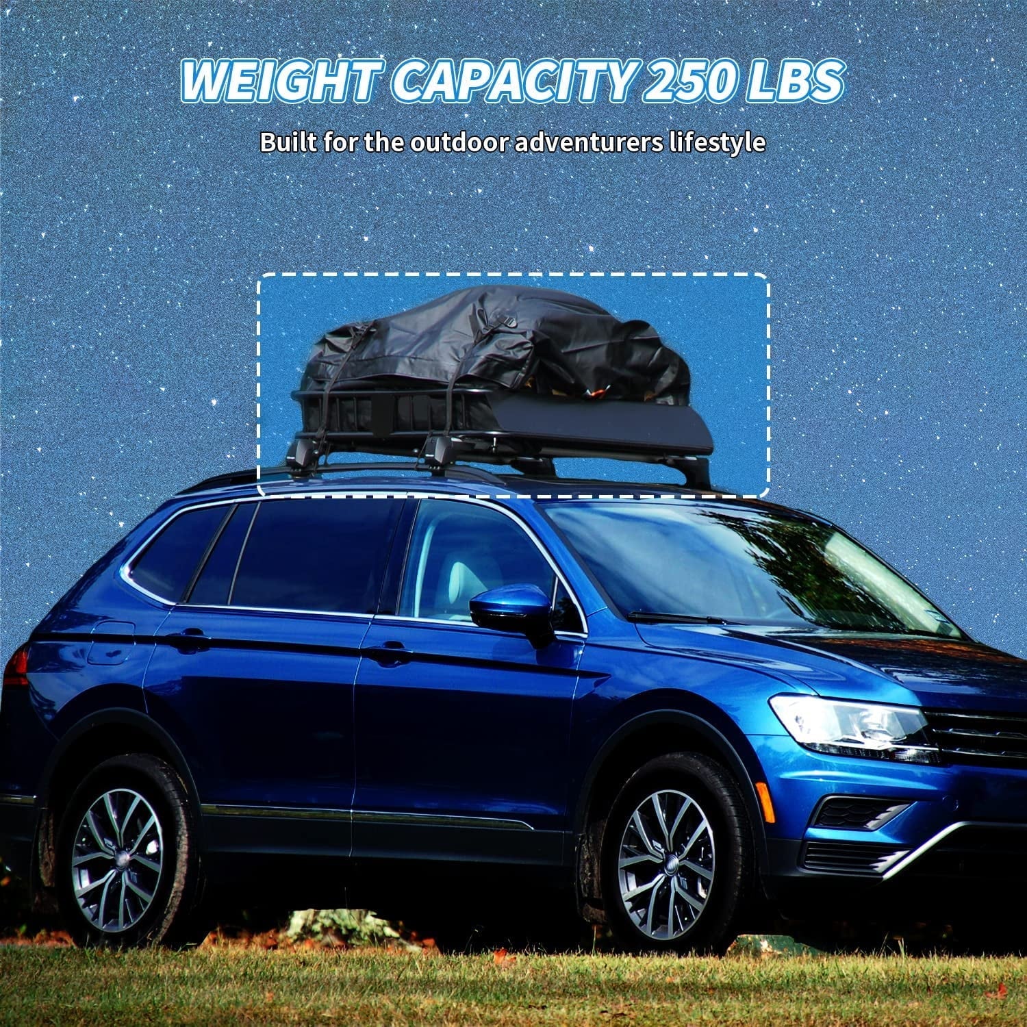 64" x 39" x 6'' Universal Roof Rack Cargo Carrier with Extension 250LBS Weight Capacity Heavy Duty Steel Car  Top Luggage Storage Holder Basket for Travel