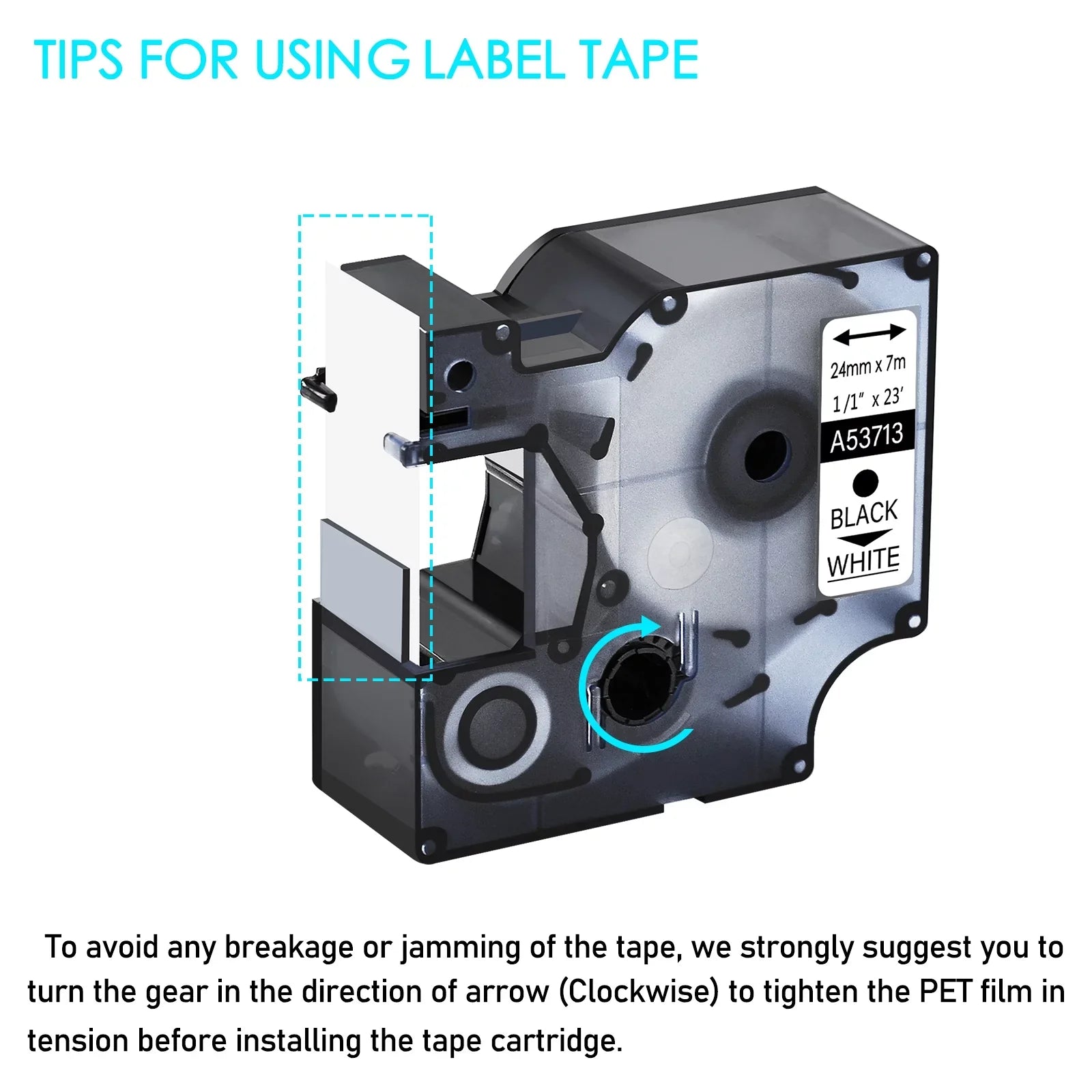 10PK Compatible for   Label Tape 53713  24mm 7m Black on White for LabelManager 450 450D Label Maker