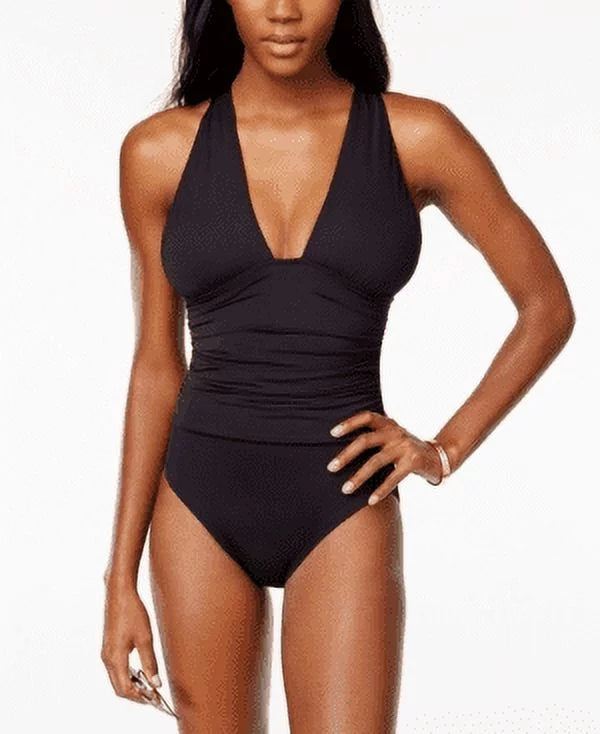 Michael Kors Women's Convertible Ruched One Piece Swimsuit Black Size 14