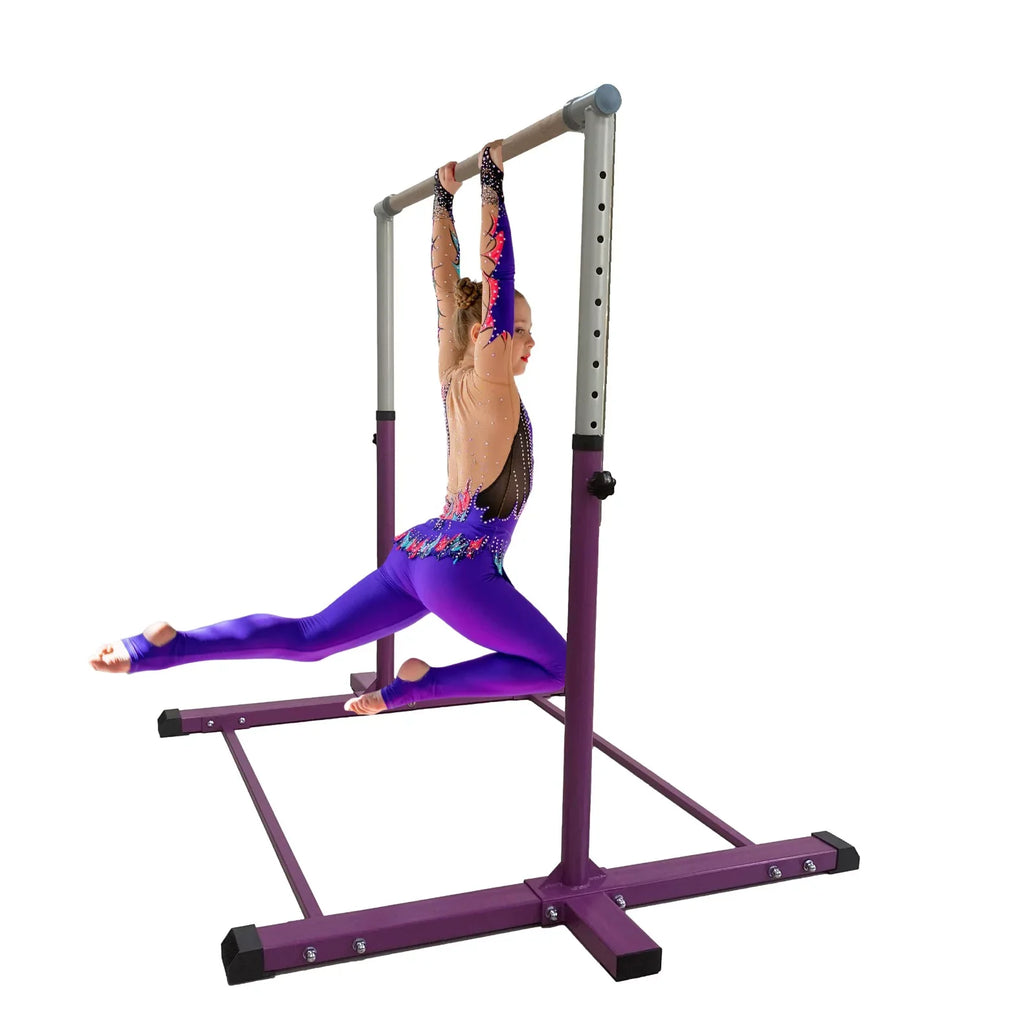 Athletic Bar Gymnastics Bar Kip Bar for Kids Gymnastic Training, Adjustable Height Horizontal Bar Professional Junior Gymnast Gymnastic Bar, Asymmetric Bar Expandable 3 to 5  Cushioned Bar Purple