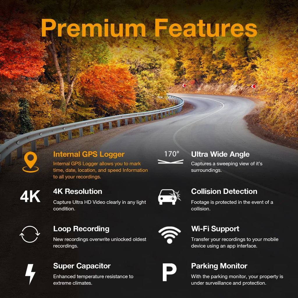 Rexing -4K Ultra  Car Dash Cam w/Wi-Fi and