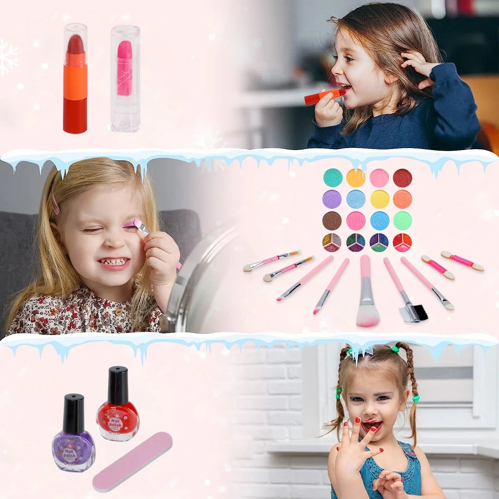 Kids Makeup Kit for Girl 42 Pcs Washable Toddler Makeup Kit, Girl Toys Real Cosmetic Makeup Set, Safe & Non-Toxic Frozen Makeup Set for 3-12 Year Old Kids Christmas & Birthday Gift (Pink)