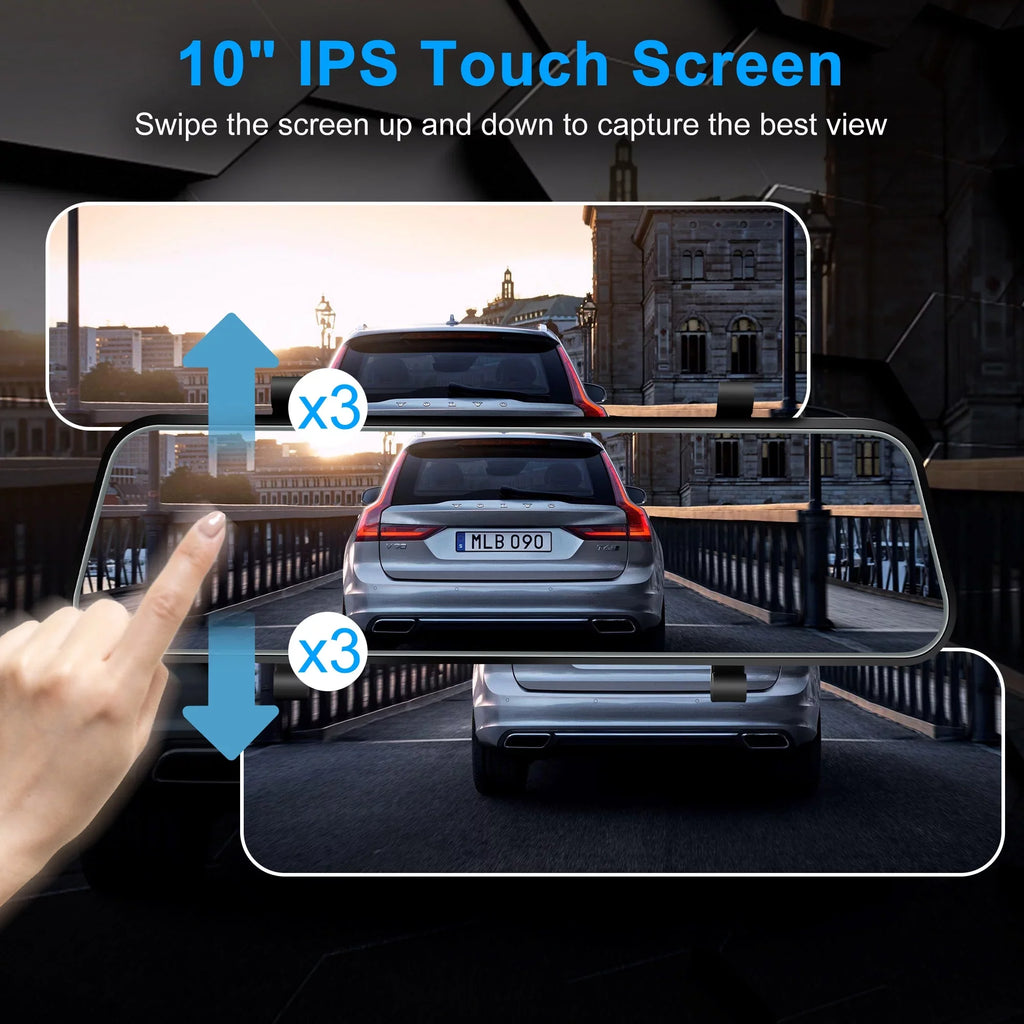 Car Rear View Mirror Camera,  1080P Dash Cam Backup Camera, Dual Driving Recorder with Night Vision, -Sensor,  Touch Screen