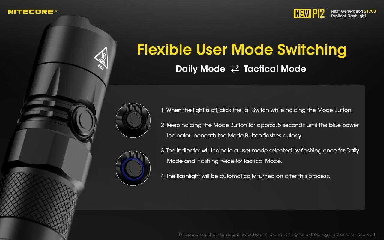 Nitecore New  Version  Flashlight - 1200 Lumens w/ Battery,  Cord, Offset Mount,  Pressure Switch,  and  3Amp Wall Adapter