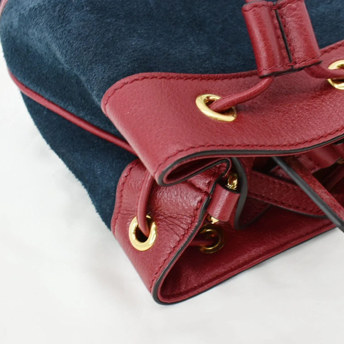 Pre-owned  Ophidia Mini Leather Trimmed Suede Bucket Bag Blue 550620