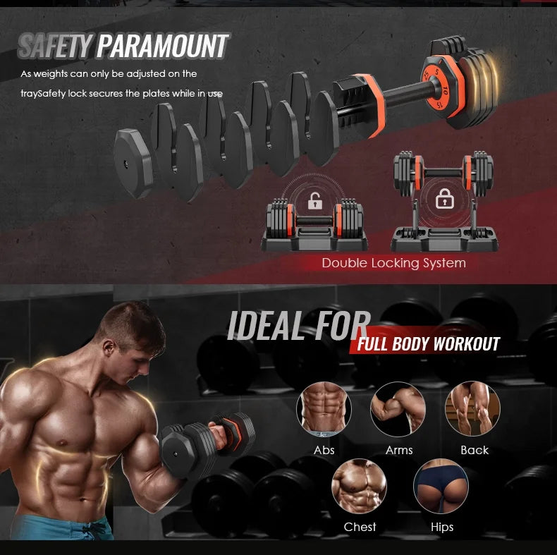 Adjustable 25lbs Dumbbell Set 5-in-1 - Anti-Slip Metal Handle for Full Body Home Gym Workouts