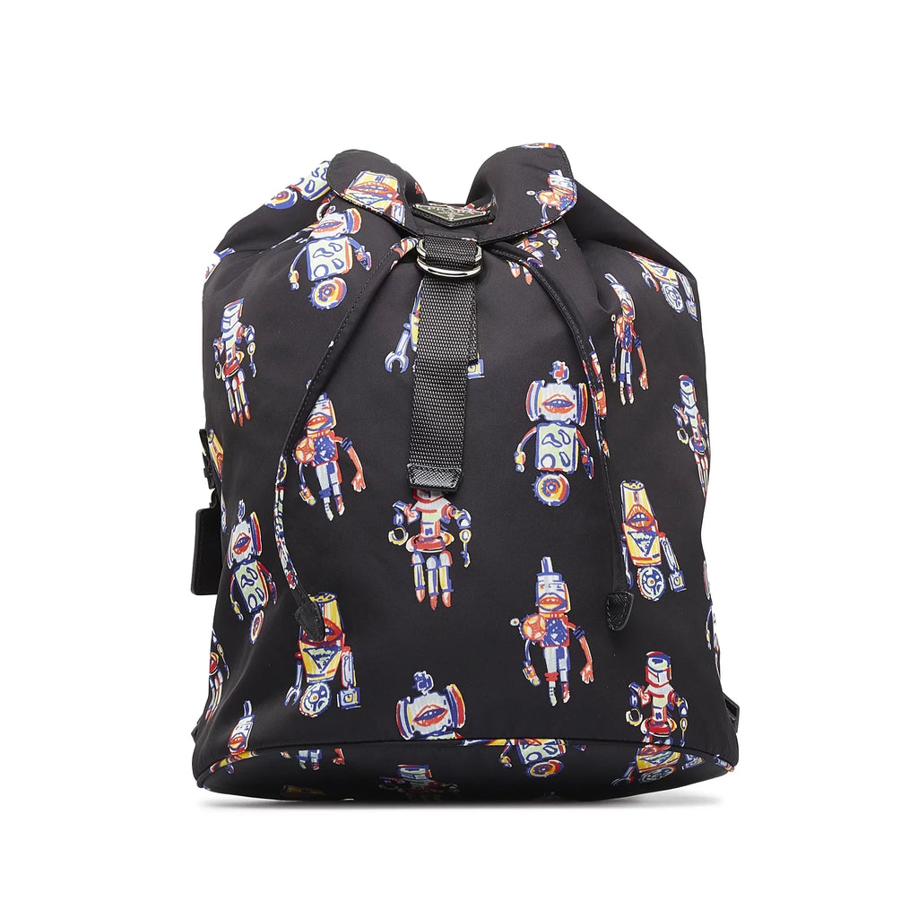 Pre-Owned Authenticated Prada Tessuto Robot Backpack Nylon Fabric Black Unisex (New with Defects)