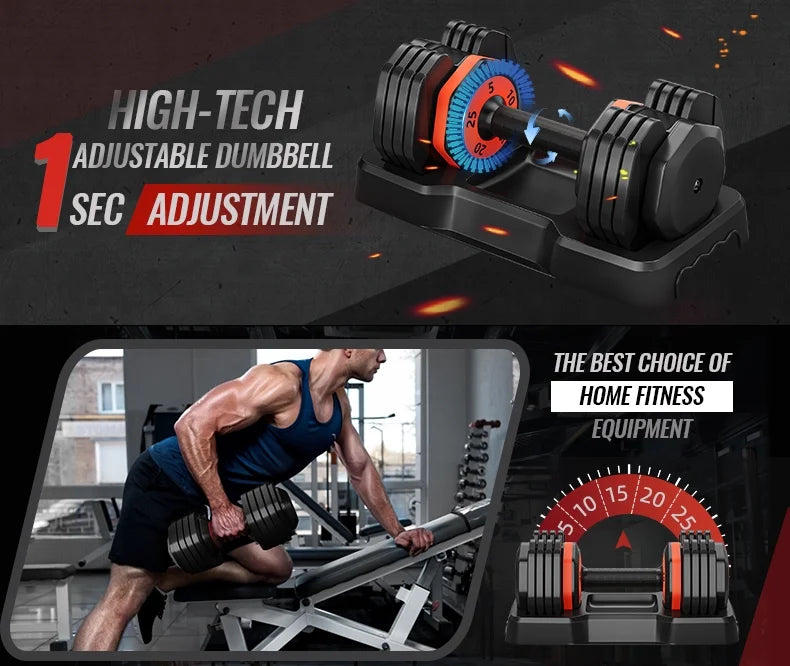 Adjustable 25lbs Dumbbell Set 5-in-1 - Anti-Slip Metal Handle for Full Body Home Gym Workouts