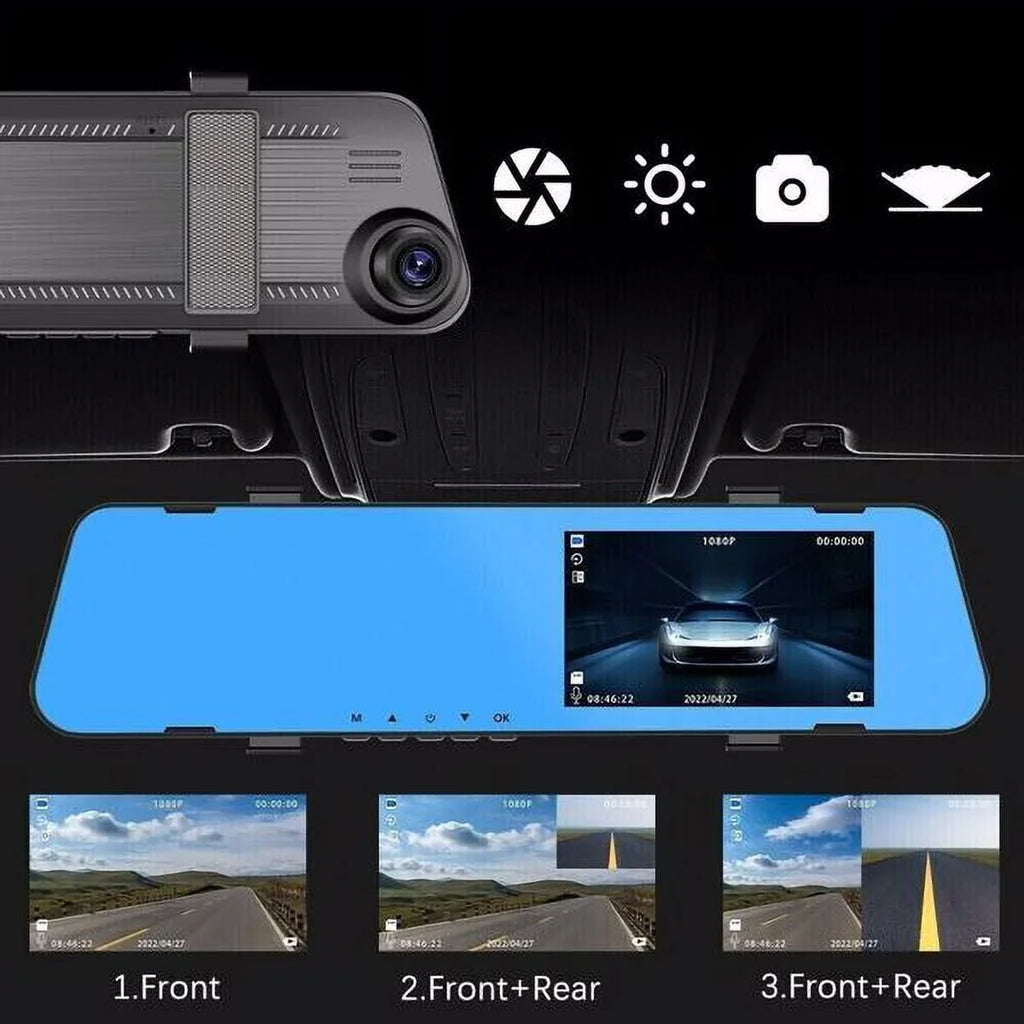 Teledu 1080P Rearview Mirror Car  Dual Dash Cam Camera Front Rear  Video Recorder