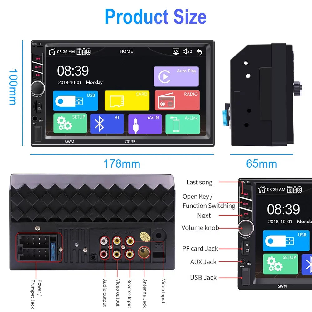 Podofo 2 Din Car Stereo with Apple -play 7 inch Touch Screen Car  Player Car Radio Bluetooth  with 4  Rear View Camera