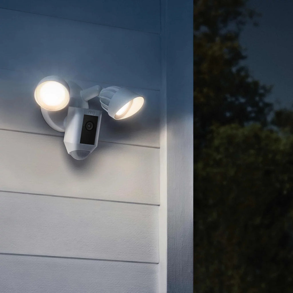 Restored Ring_Floodlight Cam Wired Plus with Motion Activated , White, 2021 Release, Outdoor, WiFi, /Network (Refurbished)
