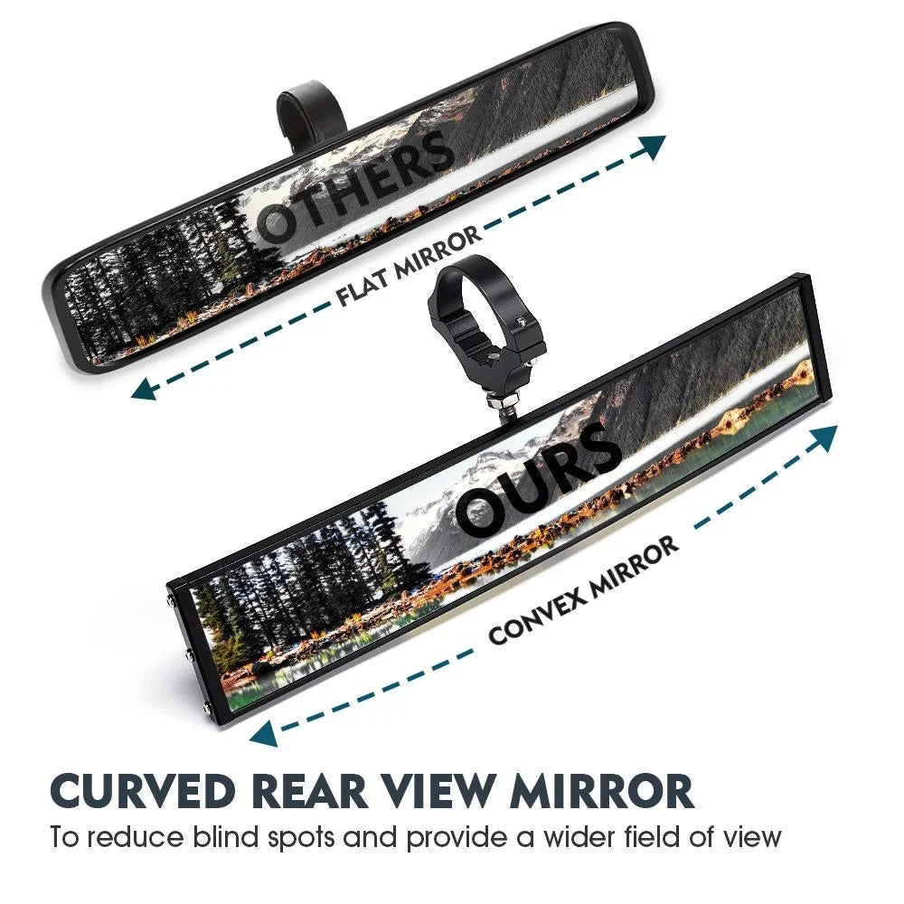 Xprite 13" Curved  Rear View Mirror w/ Integrated  Lights & Switch for 1.75"-2" Rollbars