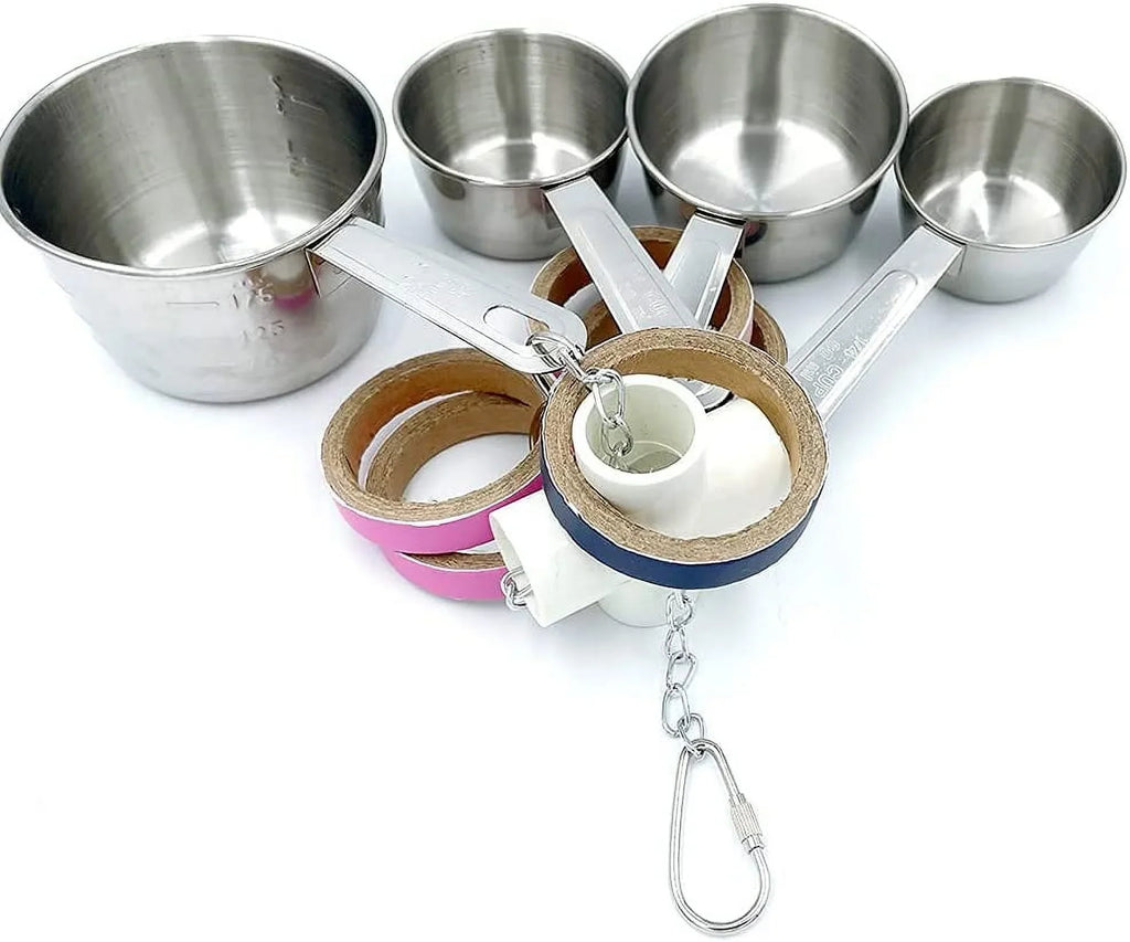 Durable Bird Parrots Pots and Bagel Toys, Pullable Stainless Steel Cup and Cardboard Ring Toys for Amazons Mini Macaws African Greys Cockatoos Eclectus