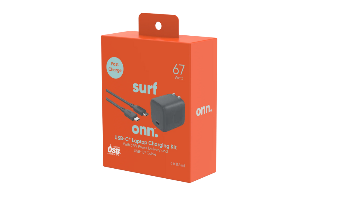onn.  67W Laptop Charger with 1 - Port, Compatible for Apple,Dell,,Asus,Acer,Lenovo,Grey