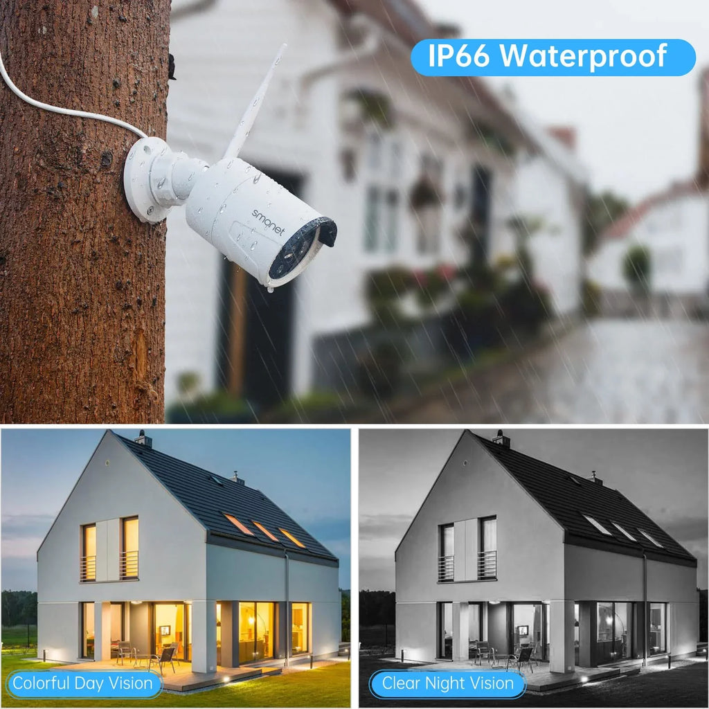 3MP Wireless Security Camera Systems No Hard Drive,  4PCS 8 Channel WiFi Surveillance  Kits, Indoor Outdoor  Cameras,  Camera System,Night Vision, Human Detection with Audio
