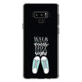 DistinctInk Clear Shockproof Hybrid Case for Samsung Galaxy Note 9 -  Bumper, Acrylic Back, Tempered Glass Screen Protector - Walk By Faith Not By Sign - Sneakers