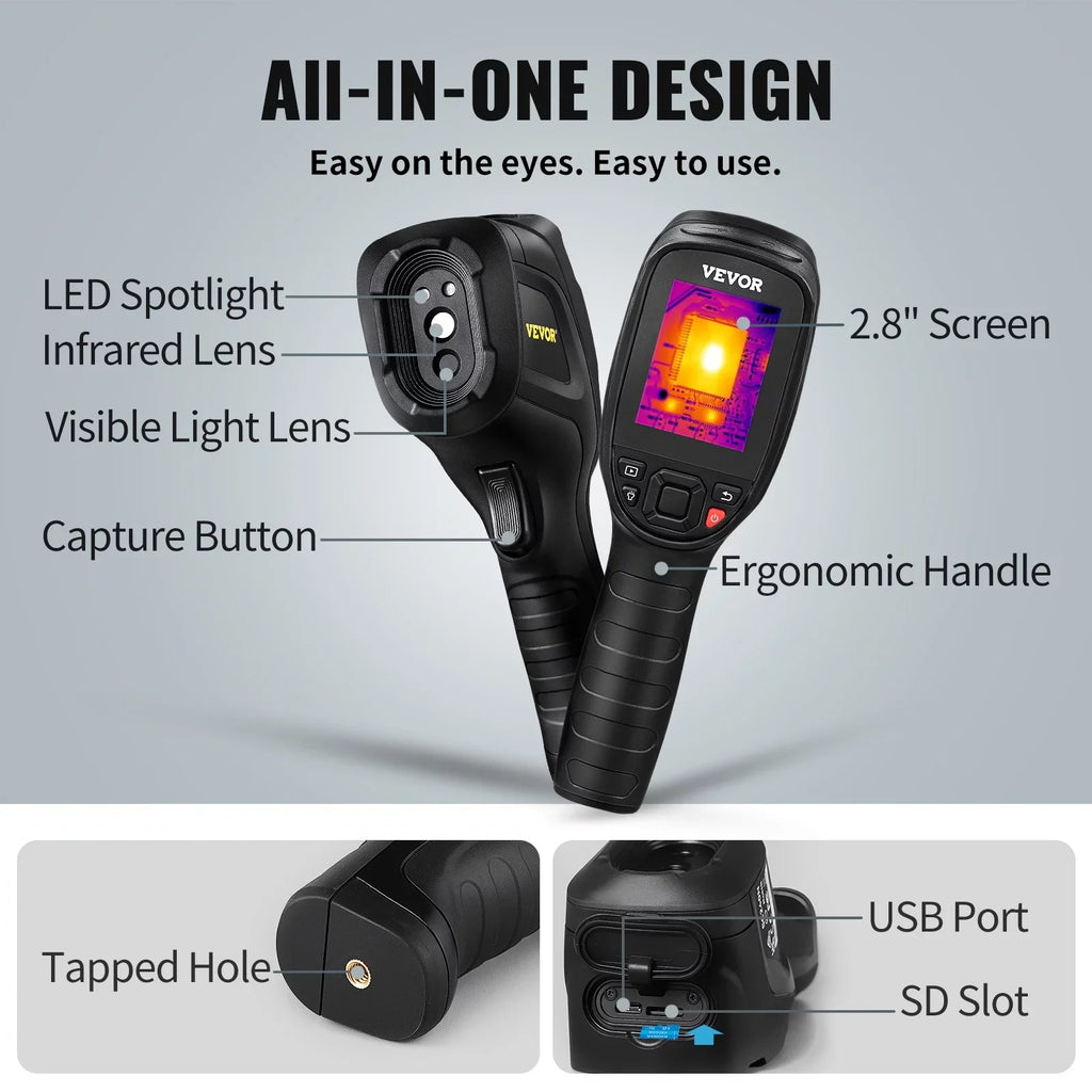 Thermal Imaging Camera, 240x180  Resolution (43200 Pixels), 20Hz Refresh Rate Infrared Camera with -4℉~662℉ Temperature Range, 16G Built-in  Card, and Rechargeable Li-ion Battery