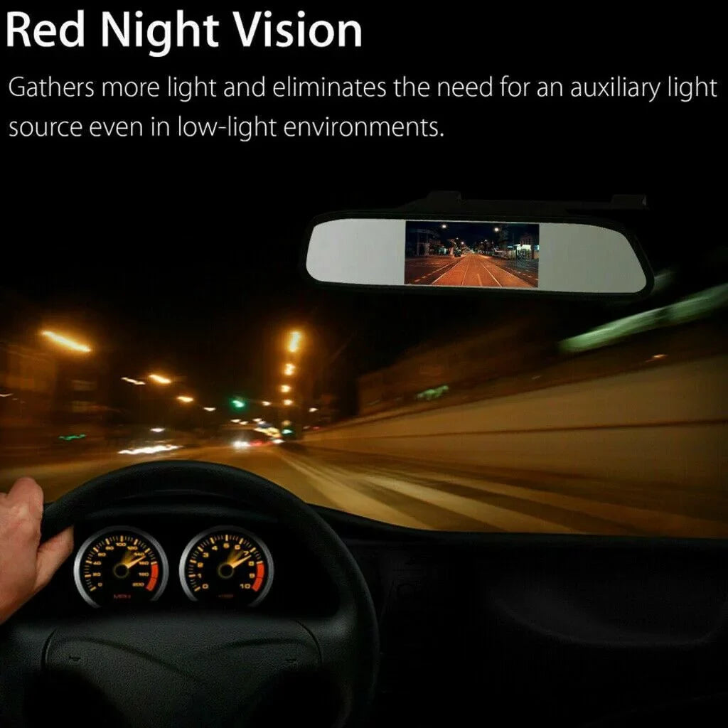 Car Backup Camera Kit 4.3" Mirror Monitor Waterproof License Plate Vehicle Rear View Camera with 7   Night Vision