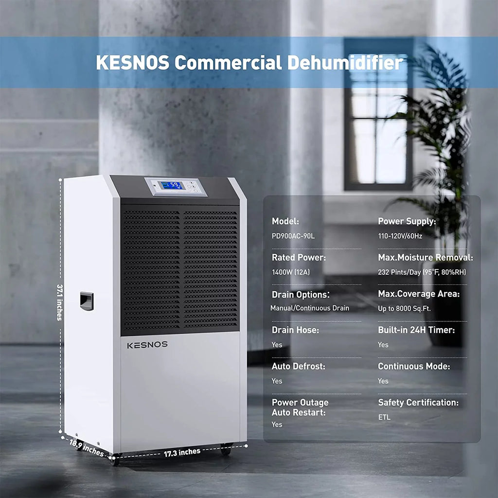 Kesnos 232 Pint Commercial Dehumidifier for Basements with Drain Hose in Area up to 8000 Sq. Ft, Large Industrial Dehumidifier for Moisture Removal