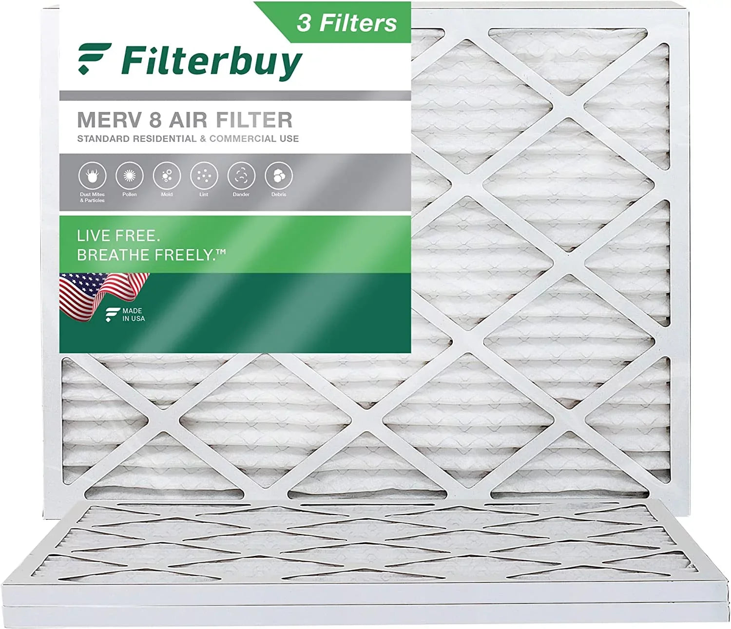 Filterbuy 24x25x1  8 Pleated   Furnace Air Filters (3-Pack)