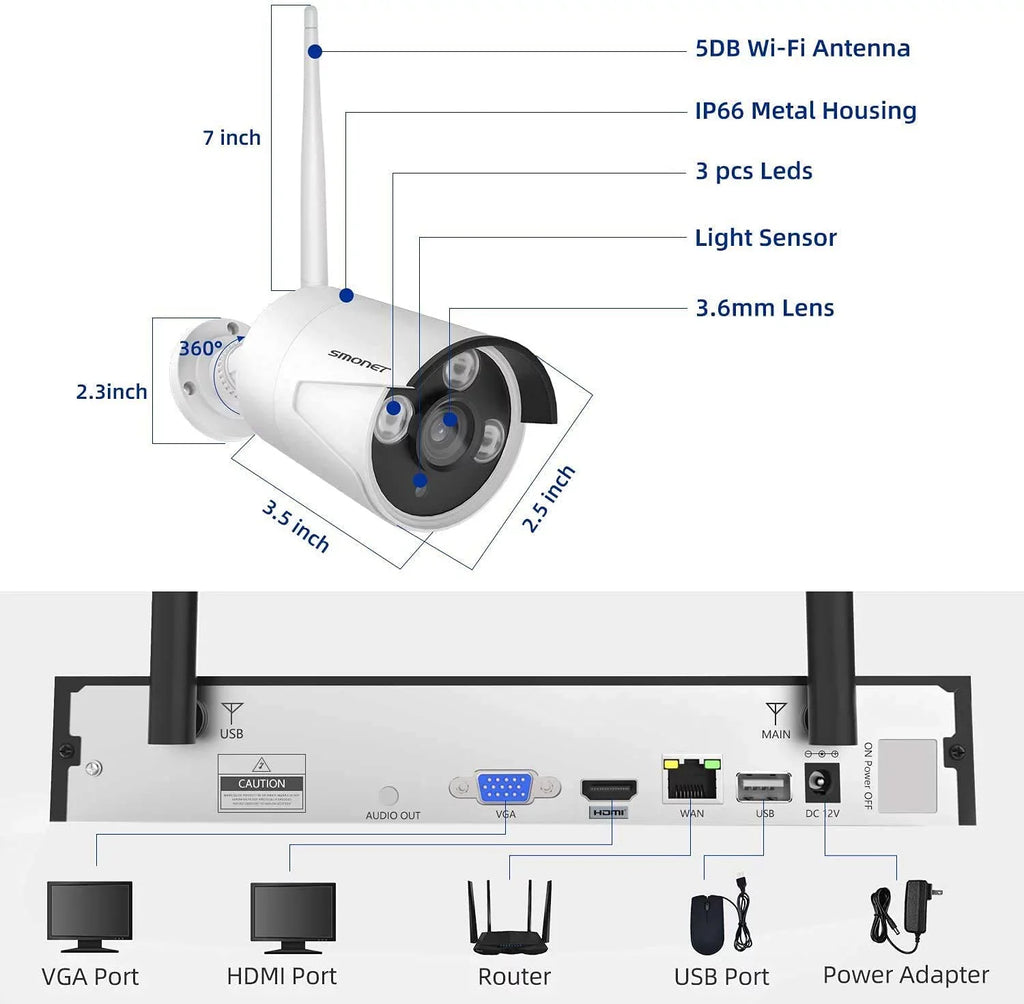 3MP Wireless Security Camera Systems No Hard Drive,  4PCS 8 Channel WiFi Surveillance  Kits, Indoor Outdoor  Cameras,  Camera System,Night Vision, Human Detection with Audio